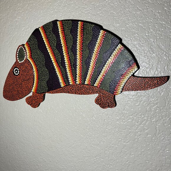 Colorful, Textured Armadillo Wooden Wall Hanging 18"X7" - Picture 2 of 4